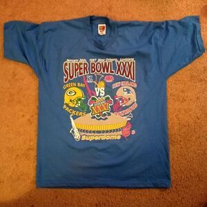 Vintage Superbowl XXXI RARE 90's Blue Graphic T-shirt Size XL PRE-OWNED